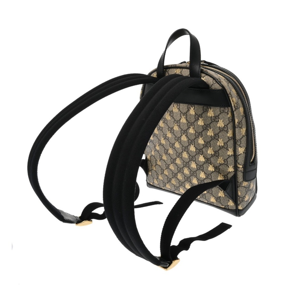 Gucci Beige Canvas Daypack Leather GG Bee Backpack Tan Supreme Black